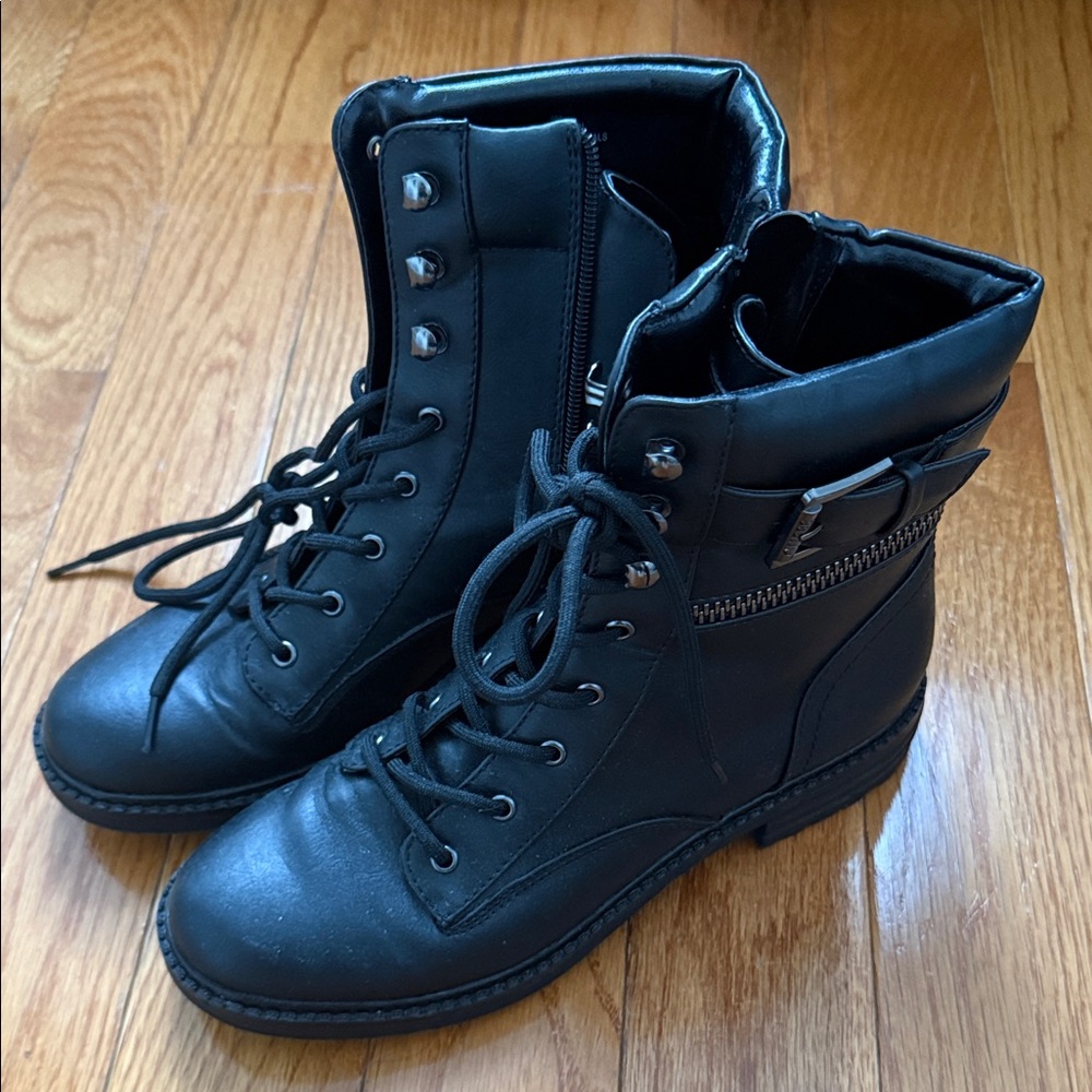 Guess Black Lace-Up Combat Boots